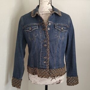 Coldwater Creek Denim Blue Jacket Woven Trim  SZ: 10